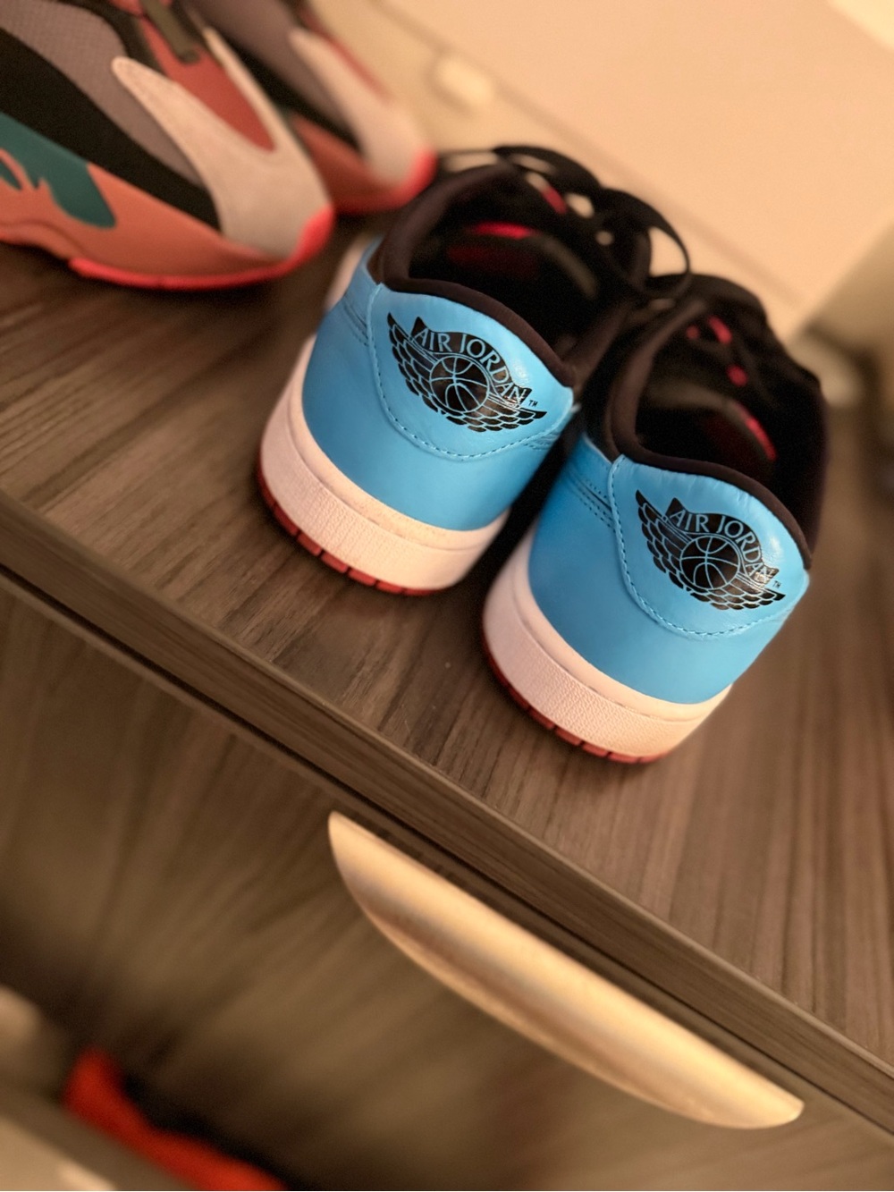 Men’s  Low Top Sneakers in Sky Blue and Black with Red Outsole jordan 1 low